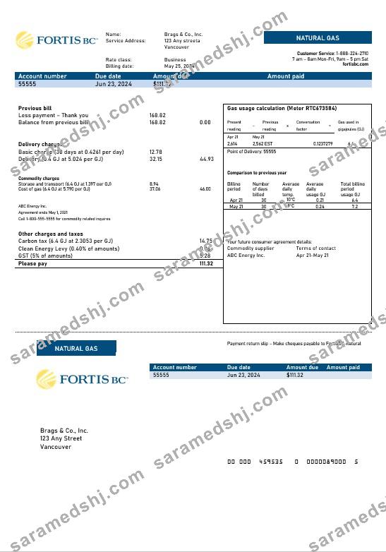 Canada British Columbia FortisBC business utility bill template (2)